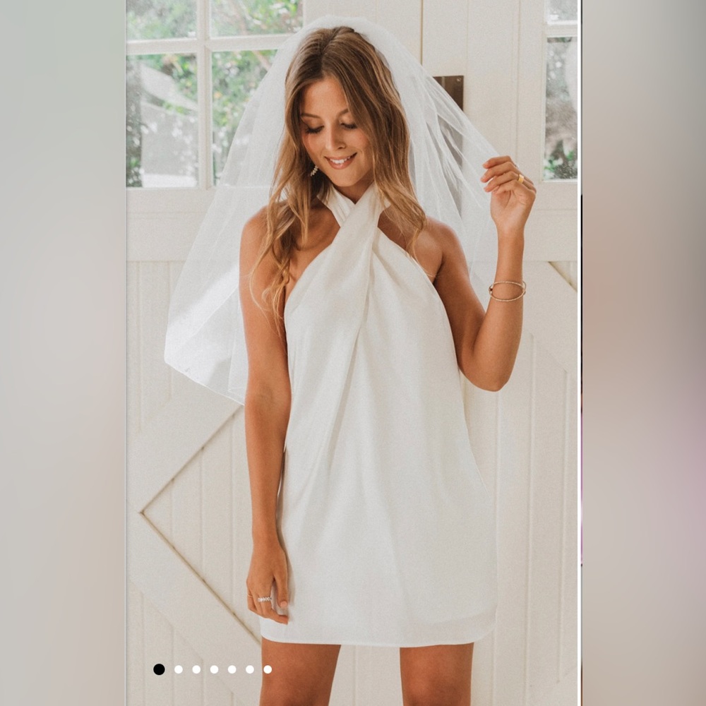 Show Me Your Mumu Jasmine Halter Mini Dress in White Luxe Satin Large Lined